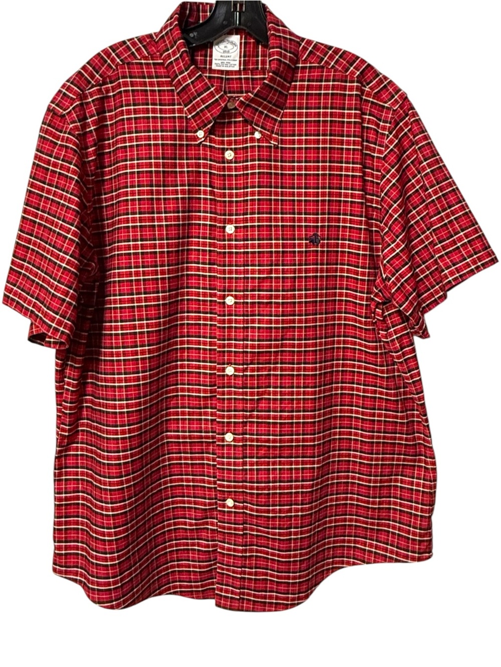 Brooks Brothers Red Plaid Short-Sleeve Button-Down Shirt Sz XL